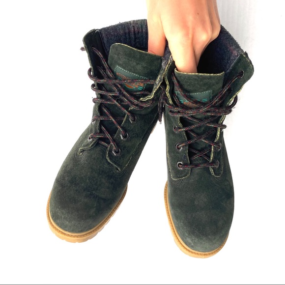 Wolverine Wilderness Green Suede Hiker Boots Plaid - Picture 4 of 11